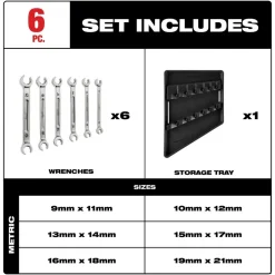 Milwaukee 6 Piece Double End Flare Nut Wrench Set - Metric 48-22-9471