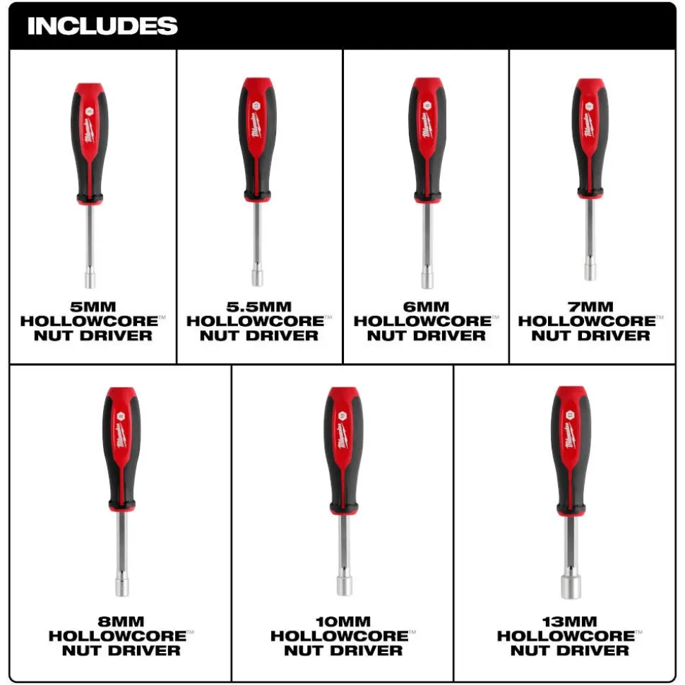 Milwaukee 7 Piece Metric HollowCore Nut Driver Set 48-22-2448