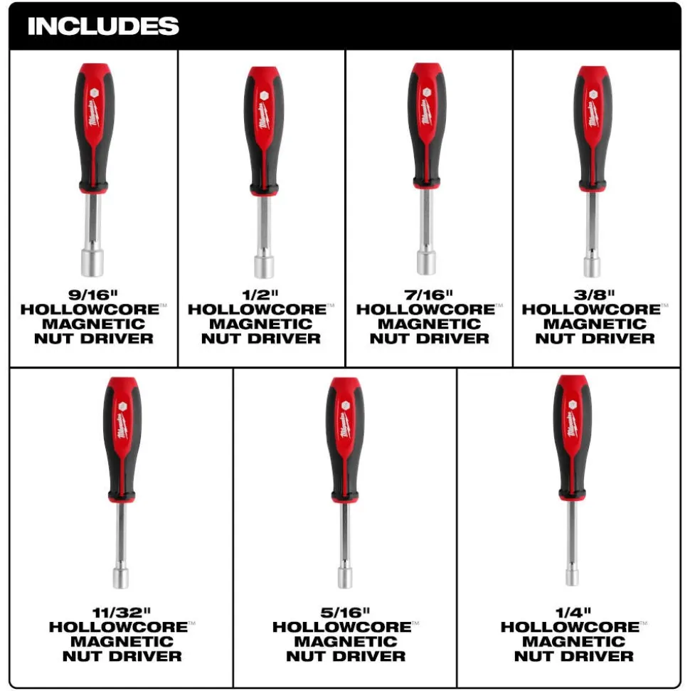 Milwaukee 7 Piece SAE HollowCore Magnetic Nut Driver Set 48-22-2547