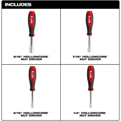 Milwaukee 4 Piece SAE HollowCore Nut Driver Set 48-22-2444