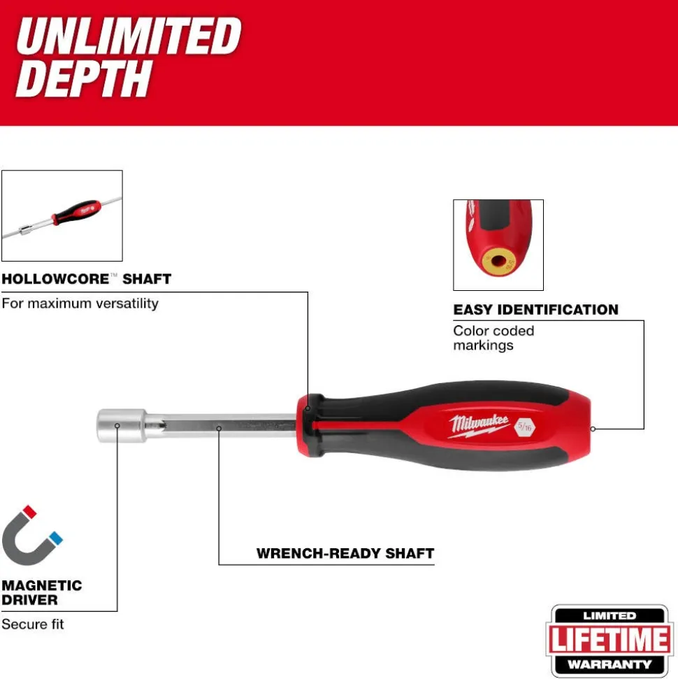 Milwaukee 4 Piece SAE HollowCore Magnetic Nut Driver Set 48-22-2544