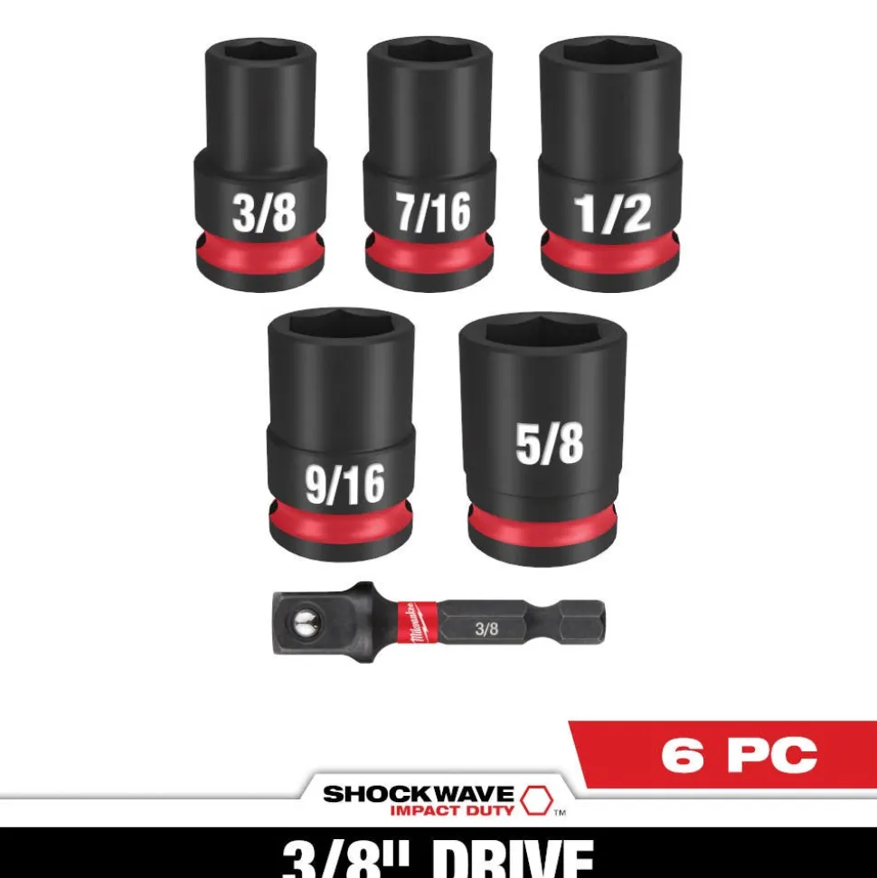 Milwaukee 6 Piece SHOCKWAVE Impact Duty 3/8" Drive SAE Standard Socket Set 49-66-7035