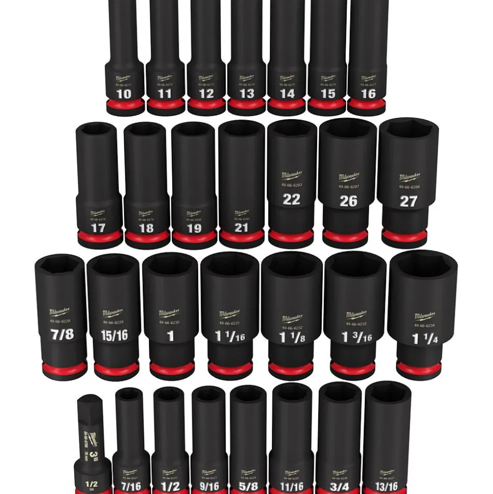 Milwaukee 29 Piece SHOCKWAVE Impact Duty 1/2" Drive SAE & Metric Deep 6 Point Socket Set 49-66-7016