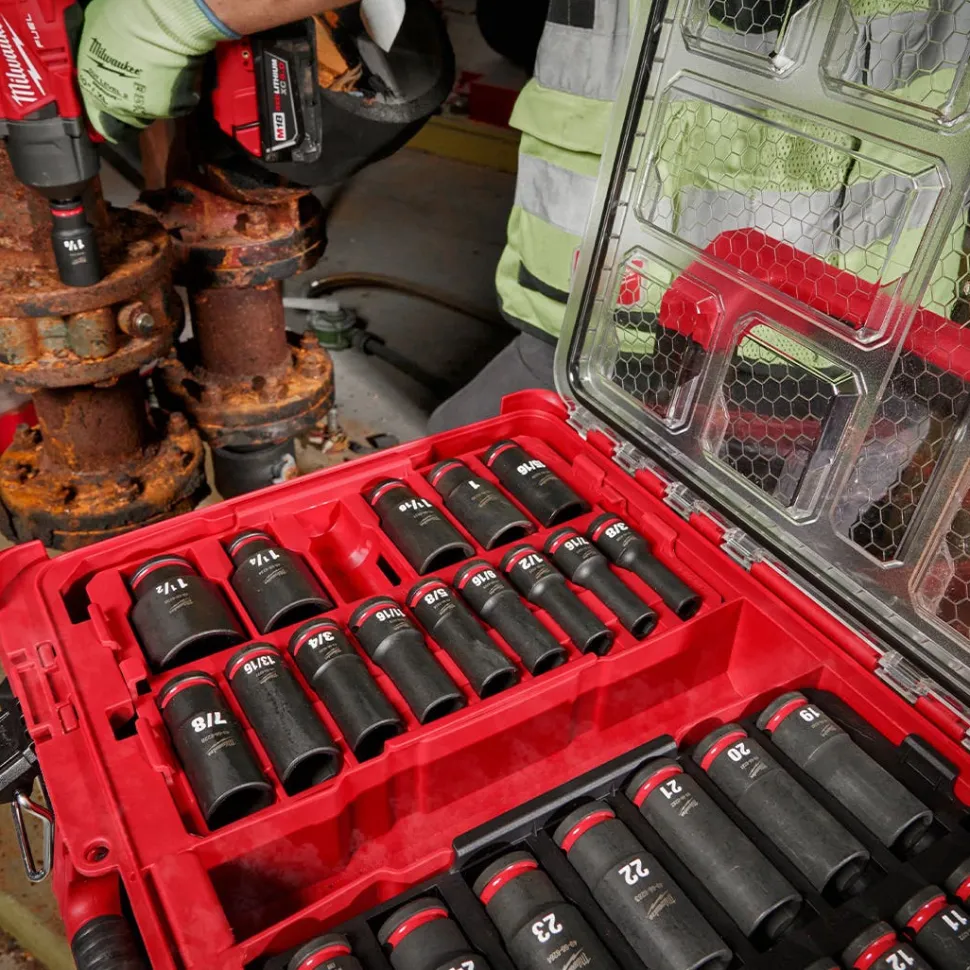 Milwaukee 31 Piece SHOCKWAVE Impact Duty 1/2" Drive Metric & SAE PACKOUT Deep Socket Set 49-66-6806