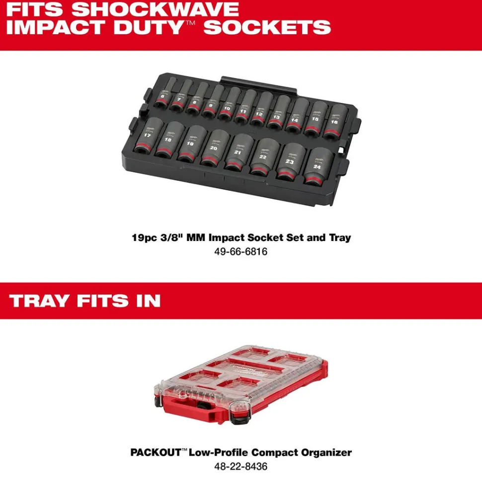 Milwaukee 19 Piece SHOCKWAVE Impact Duty 3/8" Drive Metric PACKOUT Deep Socket Tray Set 49-66-6816