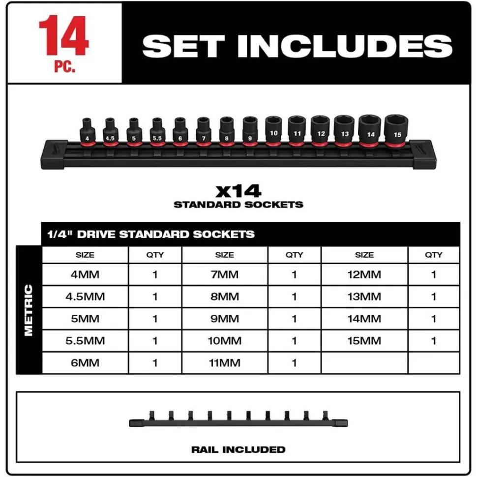 Milwaukee 4 Piece Shockwave Impact Duty 1/4" - 1/2" Drive Adapter Set 49-66-6742