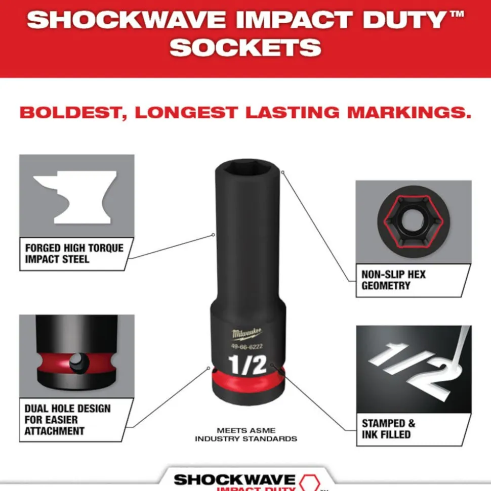 Milwaukee 9 Piece SHOCKWAVE Impact Duty 1/2" Drive Metric Deep 6 Point Socket Set 49-66-7032