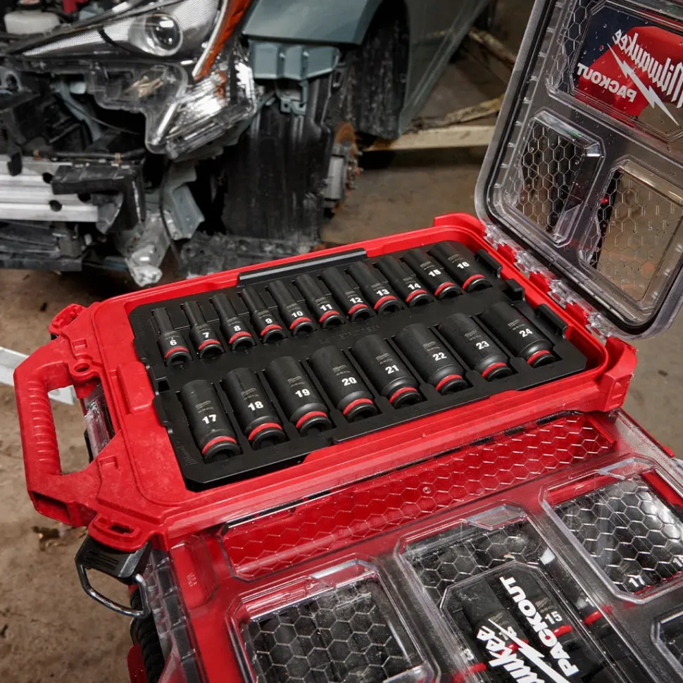 Milwaukee 19 Piece SHOCKWAVE Impact Duty 3/8" Drive Metric PACKOUT Deep Socket Set 49-66-6801