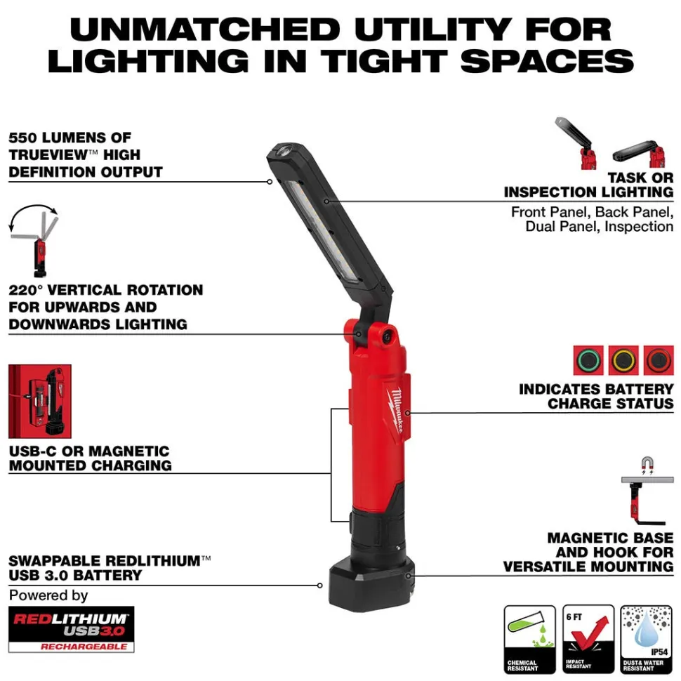 Milwaukee REDLITHIUM USB Stick Light w/ Magnet & Charging Dock 550 Lumens 2128-22