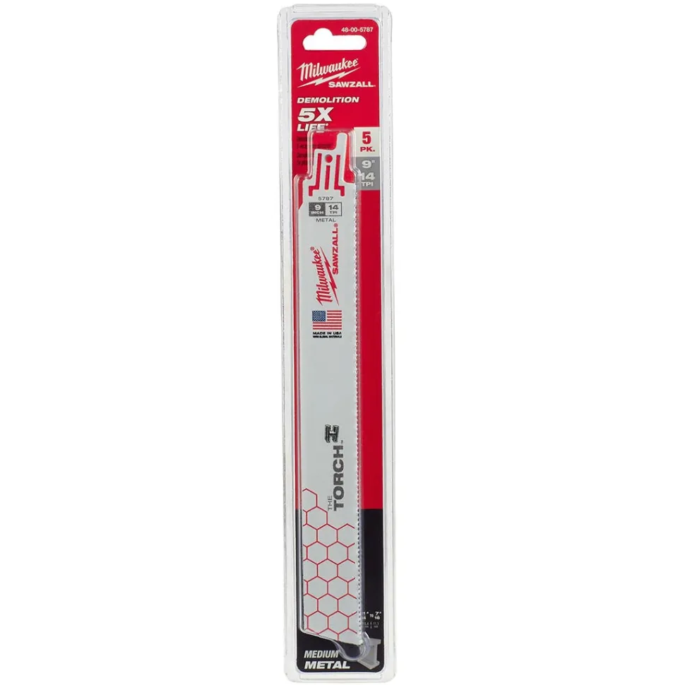 Milwaukee 9" Sawzall Blades 14 TPI Torch (5 Pack) 48-00-5787