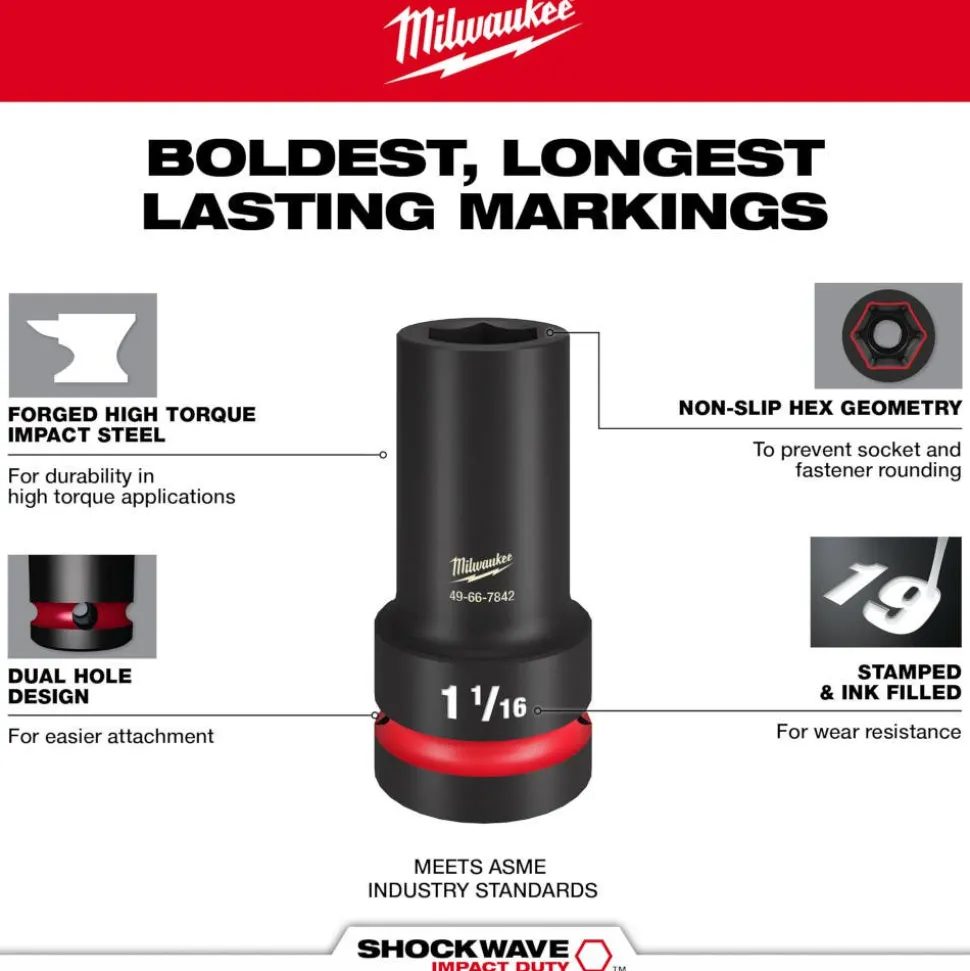 Milwaukee SHOCKWAVE Impact Duty 1" Drive 1-1/4" Thin Wall Extra Deep 6 Point Socket 49-66-7844