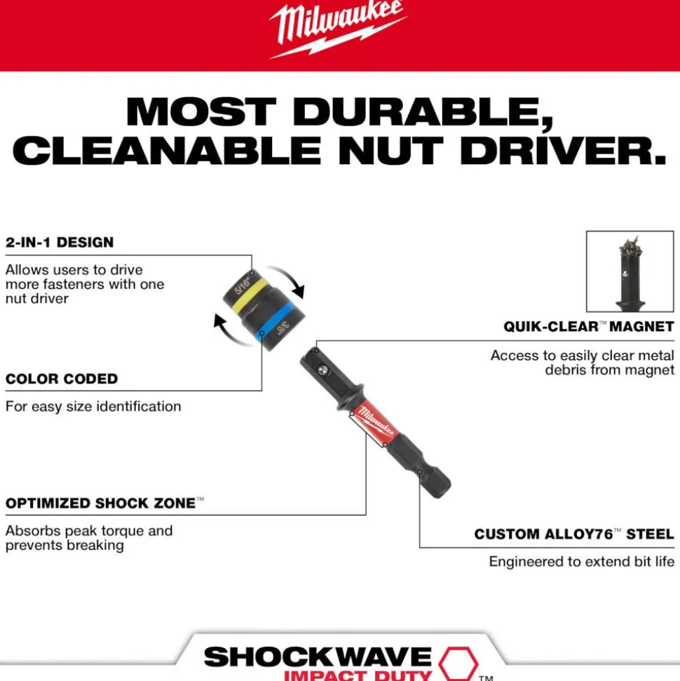 Milwaukee SHOCKWAVE Impact Duty 5/16" and 3/8" x 2-1/2" QUIK-CLEAR 2-in-1 Magnetic Nut Driver 49-66-4543