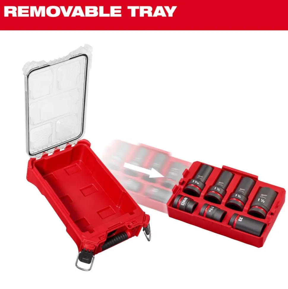 Milwaukee SHOCKWAVE Impact Duty 1" Drive 7PC MM & SAE Wheel Service Socket PACKOUT Set 49-66-7840