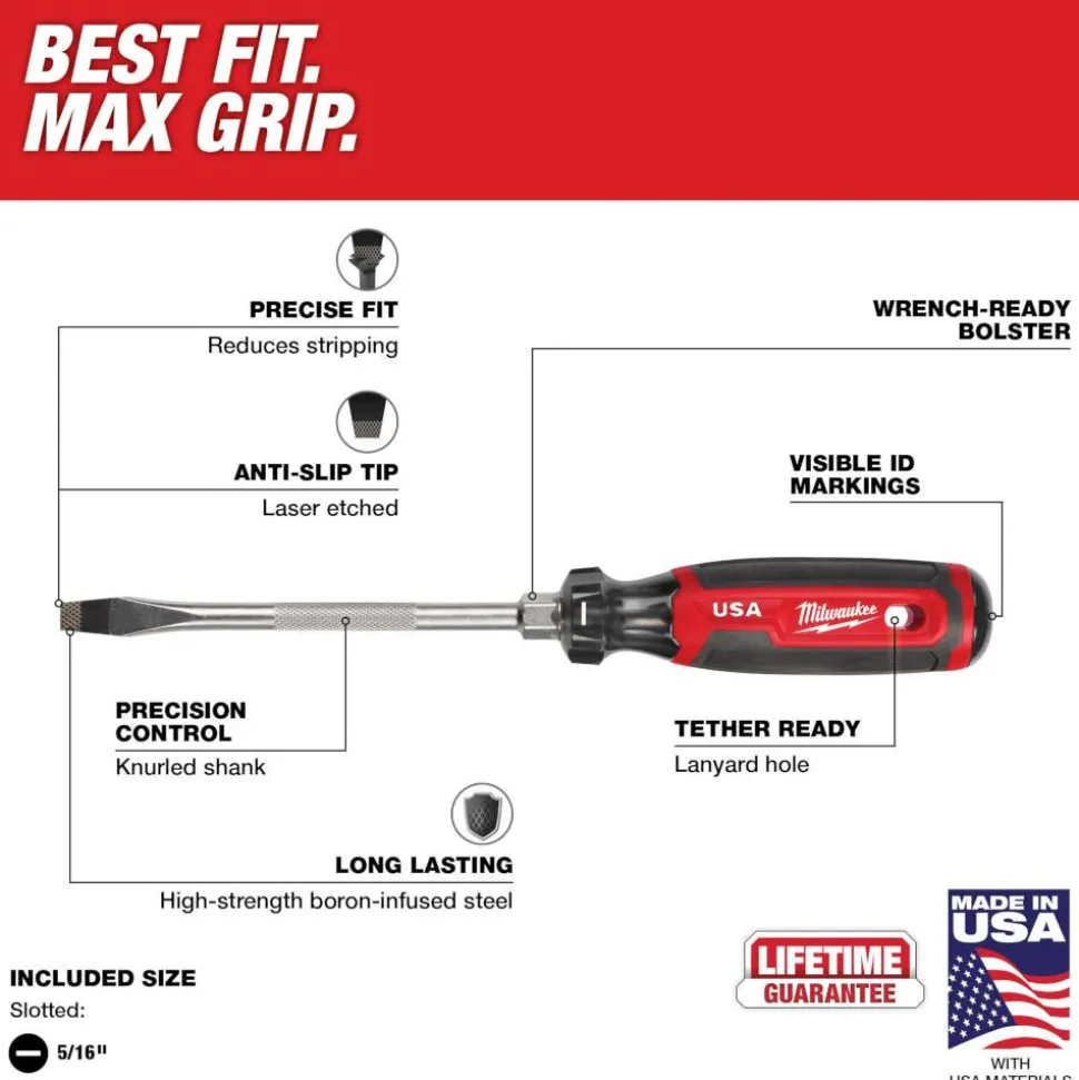 Milwaukee 5/16" Slotted 6" Cushion Grip Screwdriver (USA) MT207