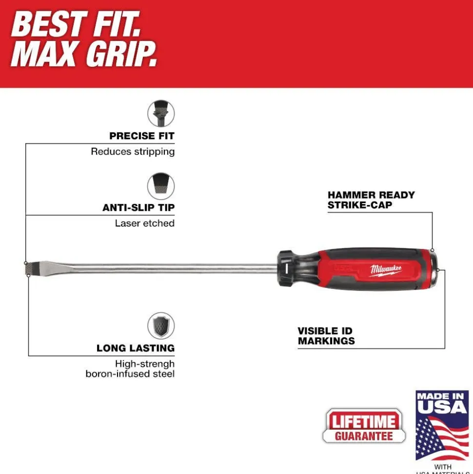 Milwaukee 3/8" Slotted 8" Cushion Grip Demolition Screwdriver (USA) MT210
