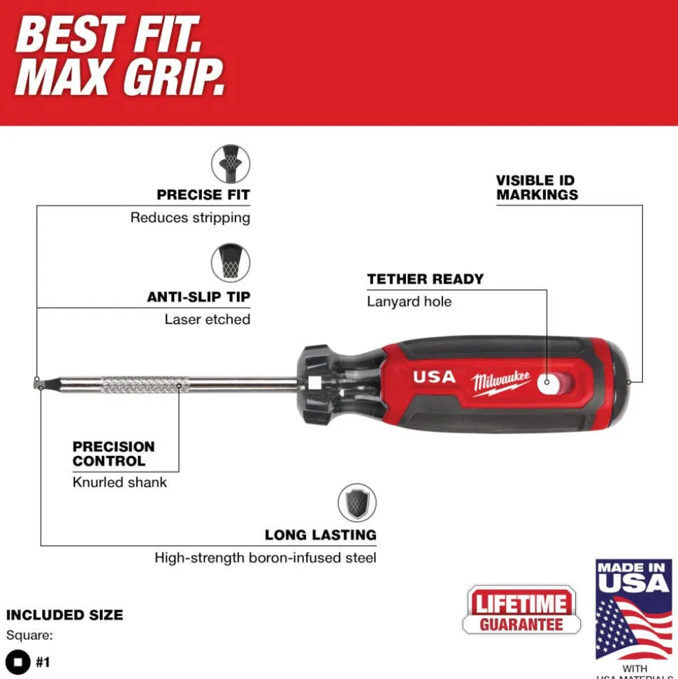 Milwaukee #1 Square 3" Cushion Grip Screwdriver (USA) MT217
