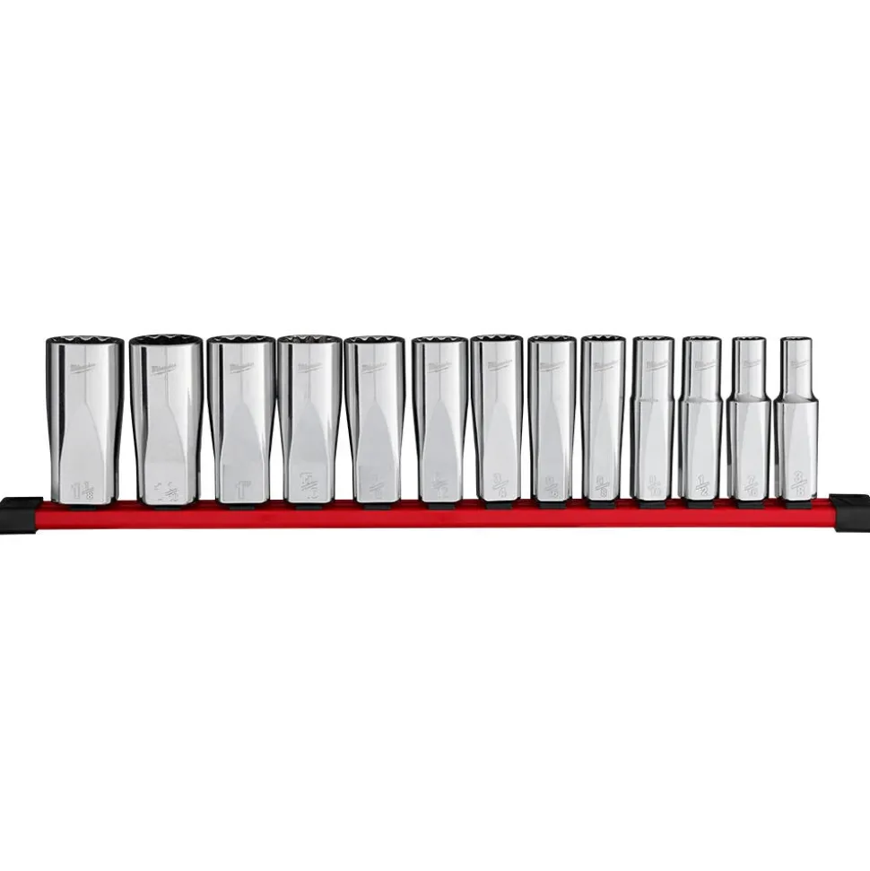 Milwaukee Tool 13pc 1/2" Drive 12-Point Deep Well SAE Socket Set 48-22-9424