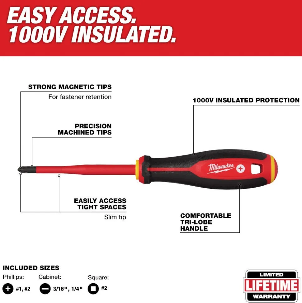 Milwaukee Tool 6 Piece 1000V Insulated Slim Tip Screwdriver Set 48-22-2206