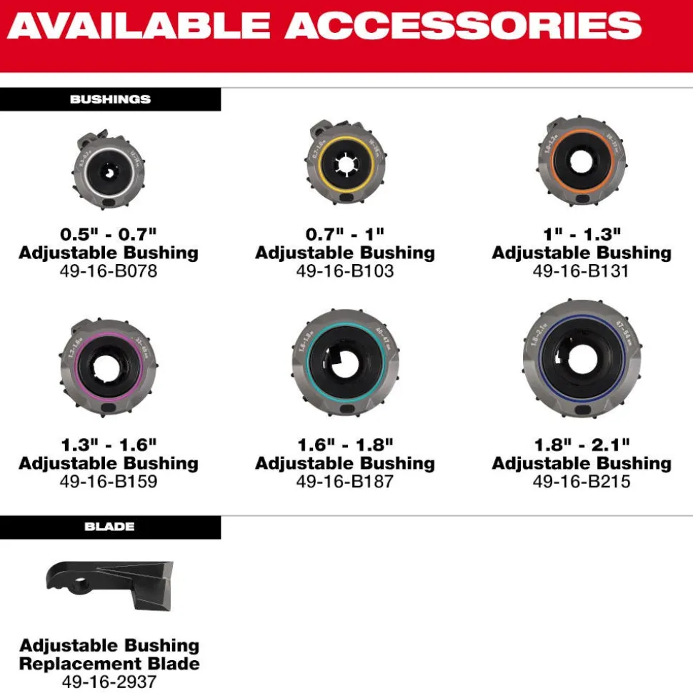 Milwaukee Tools 1.3" - 1.6" Adjustable Bushing for M18 FUEL™ Covered Conductor Cable Stripper 49-16-B159