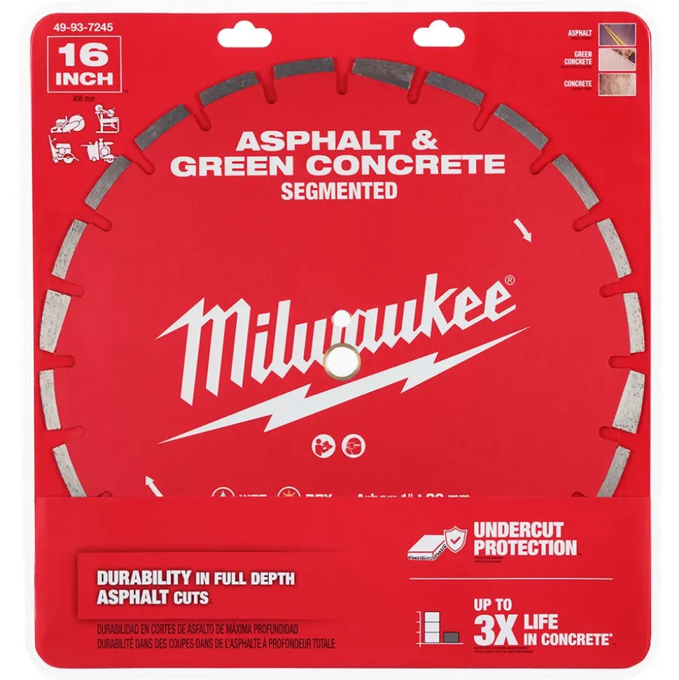 Milwaukee Tools 16" Asphalt & Green Concrete Segmented Diamond Blade 49-93-7245
