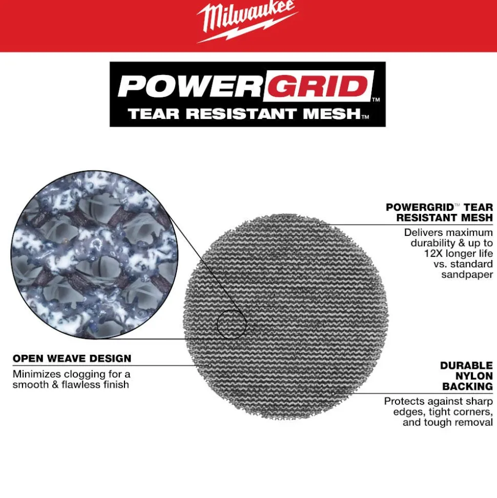 Milwaukee Tools 3” Assorted 80, 120, 180 Grit Mesh Sanding Discs with POWERGRID Tear Resistant Mesh – 36 pk + 3 Pad Savers 48-80-6406