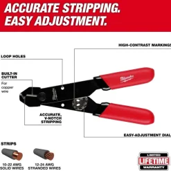 Milwaukee Tools 10-24 AWG Adjustable Compact Wire Stripper & Cutter 48-22-3040