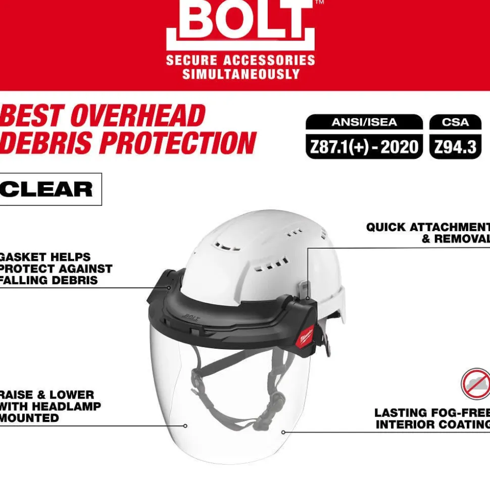 Milwaukee Tools BOLT™ Gasketed Full Face Shield - Clear Dual Coat Lens (Compatible with Milwaukee® BOLT™ Safety Helmets & BOLT™ Hard Hats) 48-73-1422