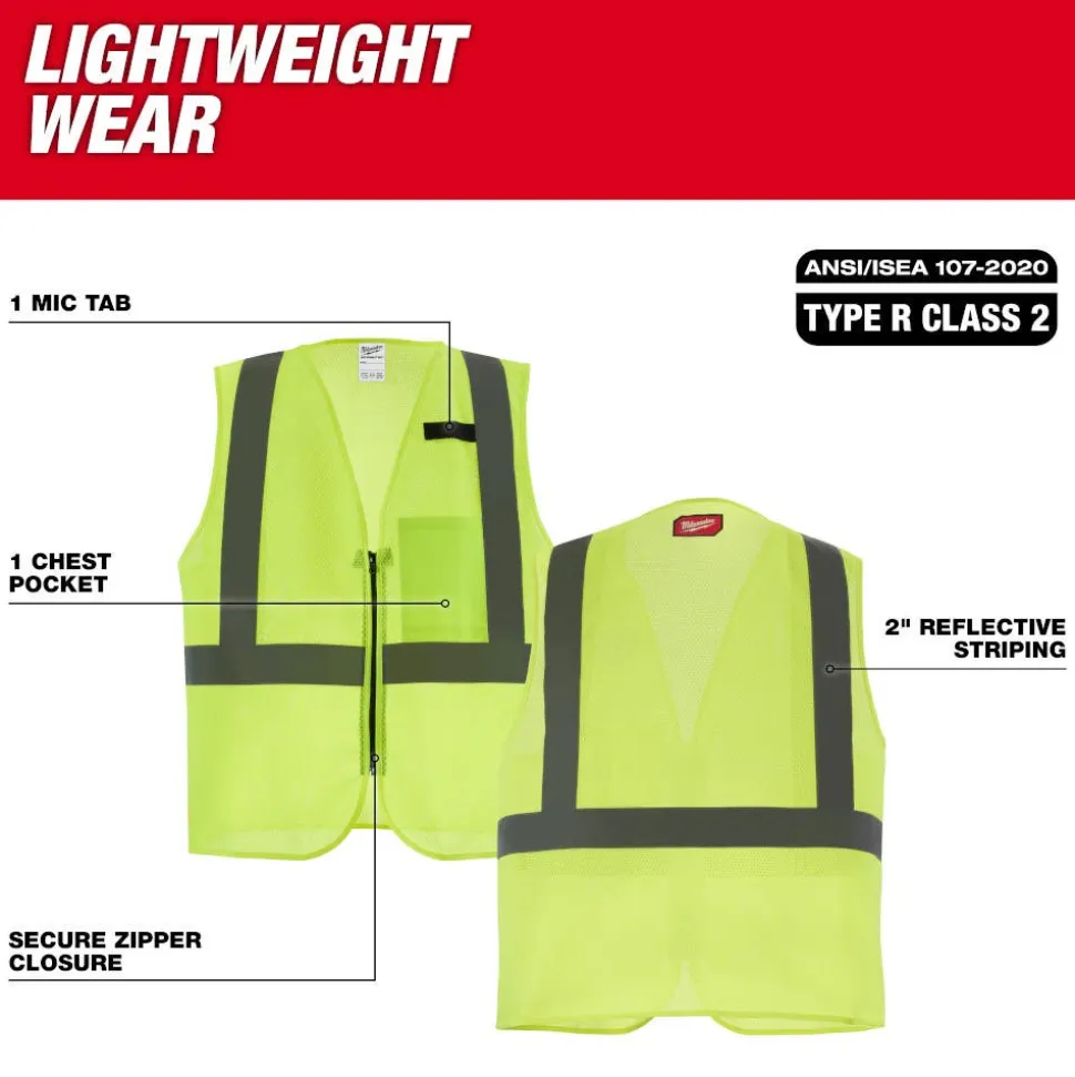 Milwaukee Tools Class 2 High Visibility Mesh One Pocket ANSI Safety Vest Hi-Vis Yellow 48-73-224Y