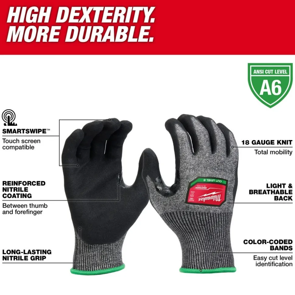 Milwaukee Tools Cut Level 6 High-Dexterity Nitrile Dipped Gloves 48-73-700
