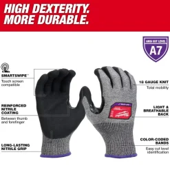 Milwaukee Tools Cut Level 7 High-Dexterity Nitrile Dipped Gloves 48-73-701