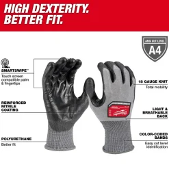 Milwaukee Tools Cut Level 4 High Dexterity Polyurethane Dipped Gloves 48-73-874