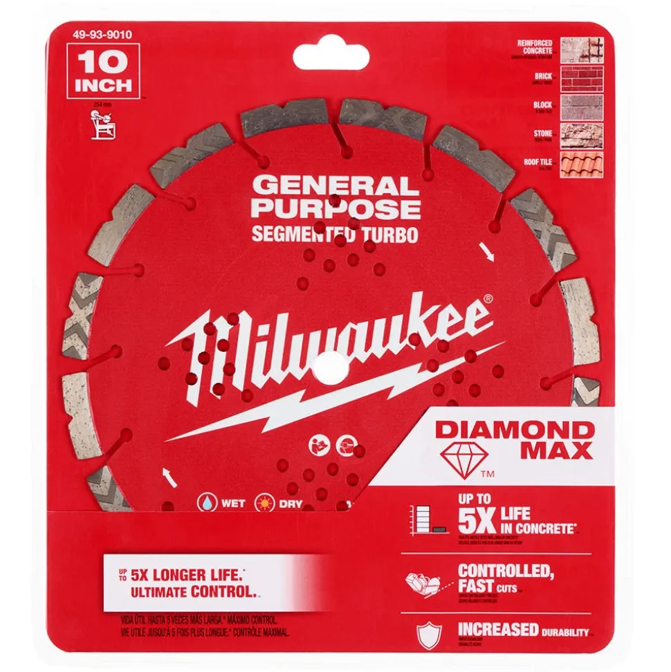 Milwaukee Tools 10" Diamond Max Segmented Turbo, General Purpose Diamond Blade 49-93-9010