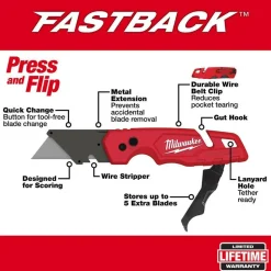 Milwaukee Tools FASTBACK with Storage & 50PC General Utility Blades Set 48-22-1504