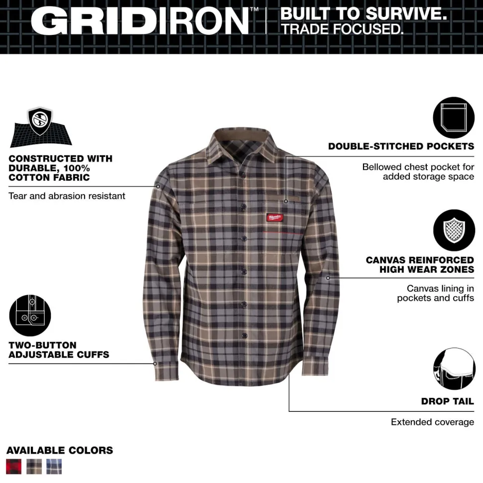 Milwaukee Tools Gridiron Flannel Shirt Gray M551G