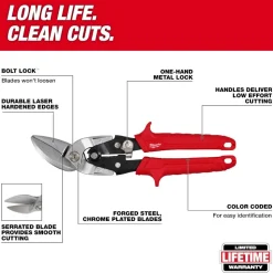 Milwaukee Tools Left Cutting Offset Aviation Snips 48-22-4542