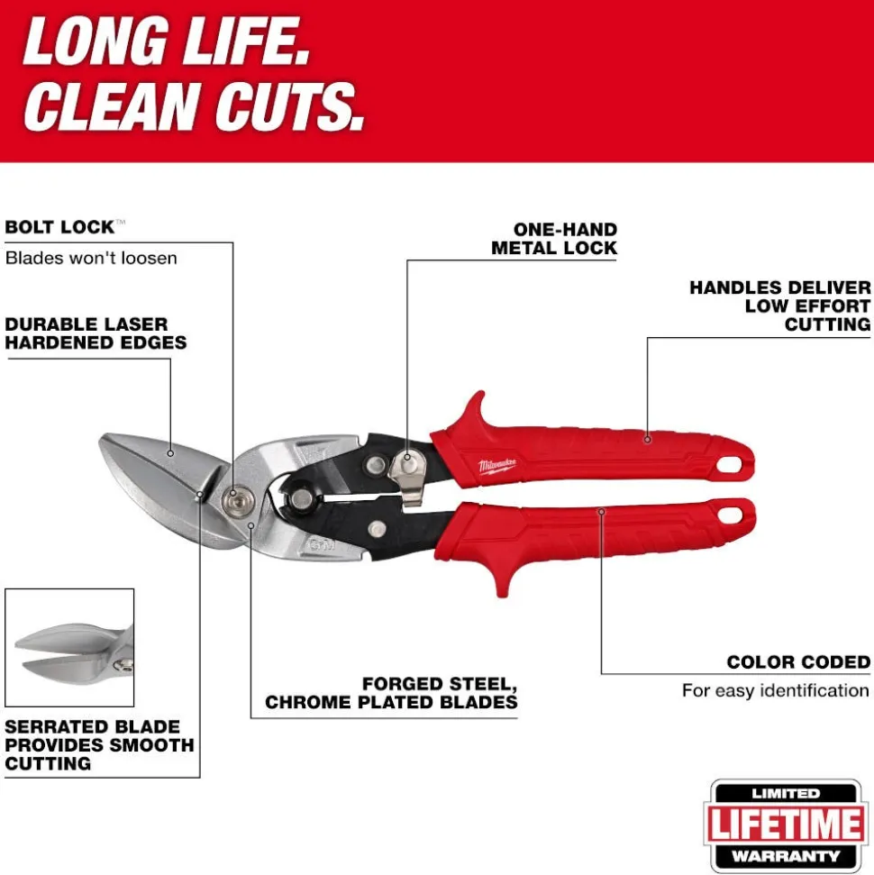 Milwaukee Tools Left Cutting Offset Aviation Snips 48-22-4542