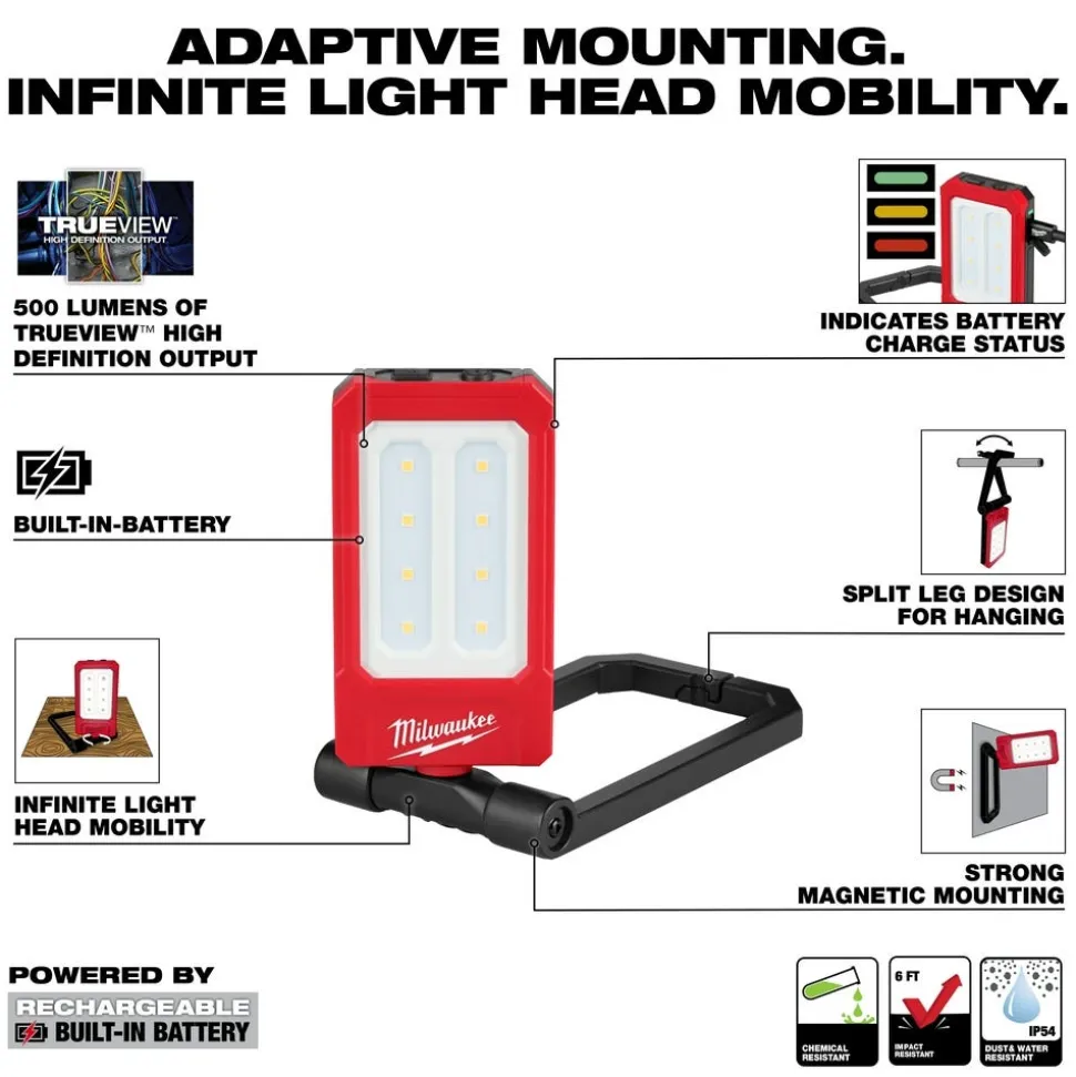 Milwaukee Tools Low-Profile Magnetic Task Light USB Rechargeable 500 Lumens 2013R