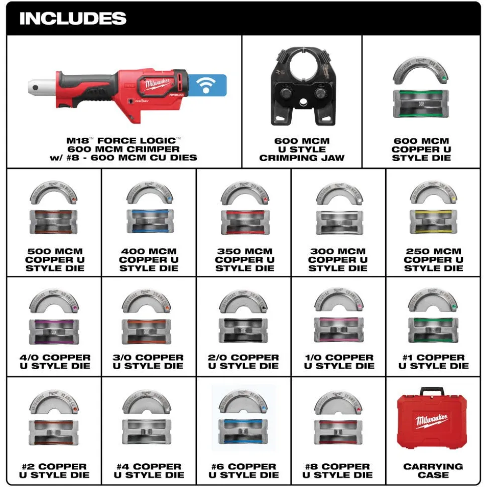 Milwaukee Tools M18™ FORCE LOGIC™ 600 MCM Crimper with #8 - 600 MCM Cu Dies 2679-600CU