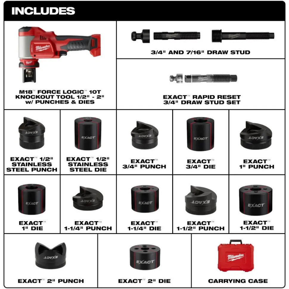 Milwaukee Tools M18™ FORCE LOGIC™ 10 Ton Knockout Tool 1/2" to 2" 2676-02
