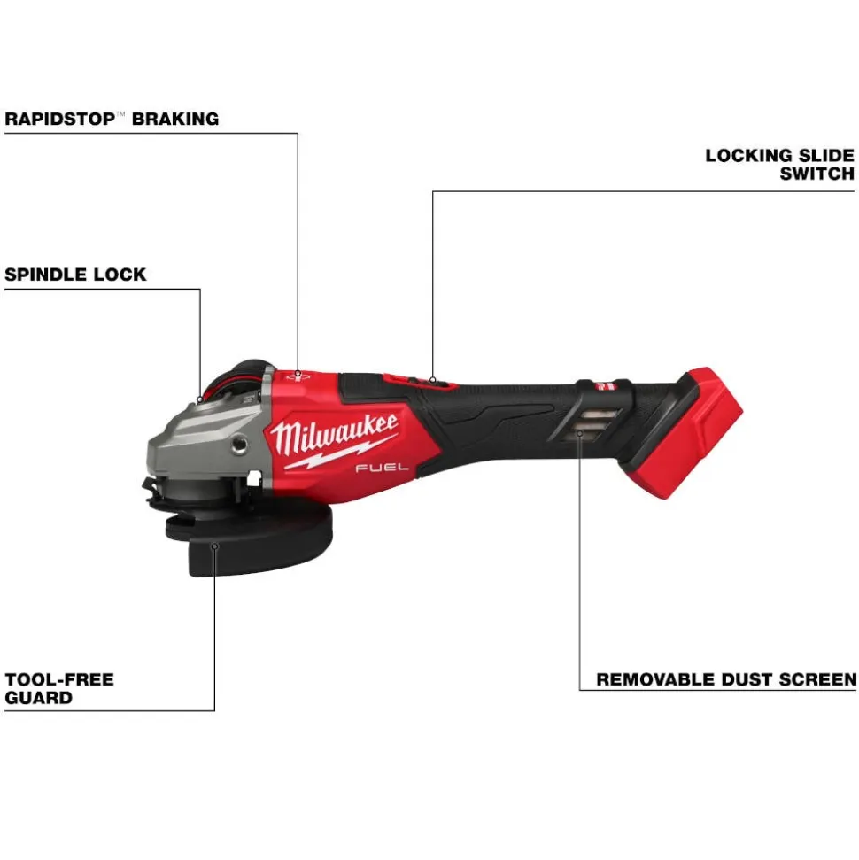 Milwaukee Tools M18 FUEL 4-1/2"-6" Braking Grinder, Slide Switch 3671-20