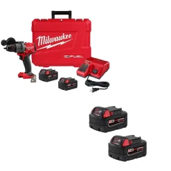 Milwaukee Tools M18 FUEL 1/2" Drill/Driver Kit and M18 Red Lithium 5.0 Ah XC Battery 2 PACK KIT-2903-22-48-11-1852