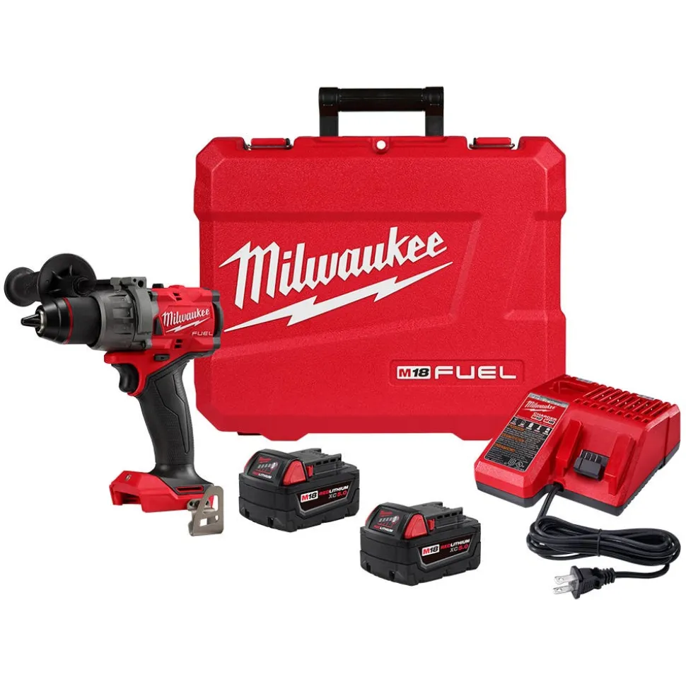 Milwaukee Tools M18 FUEL 1/2" Drill/Driver Kit and M18 Red Lithium 5.0 Ah XC Battery 2 PACK KIT-2903-22-48-11-1852