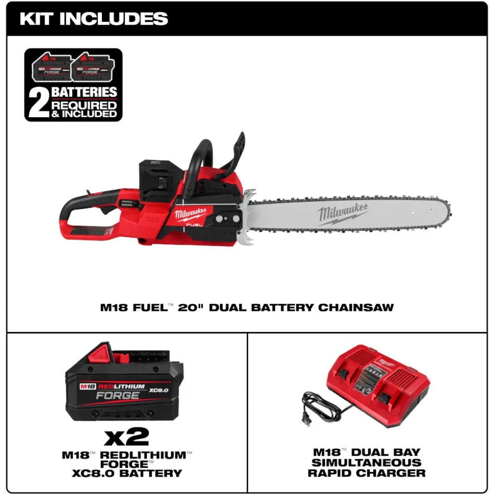 Milwaukee Tools M18 FUEL 20" Dual Battery Chainsaw Kit 2827-22