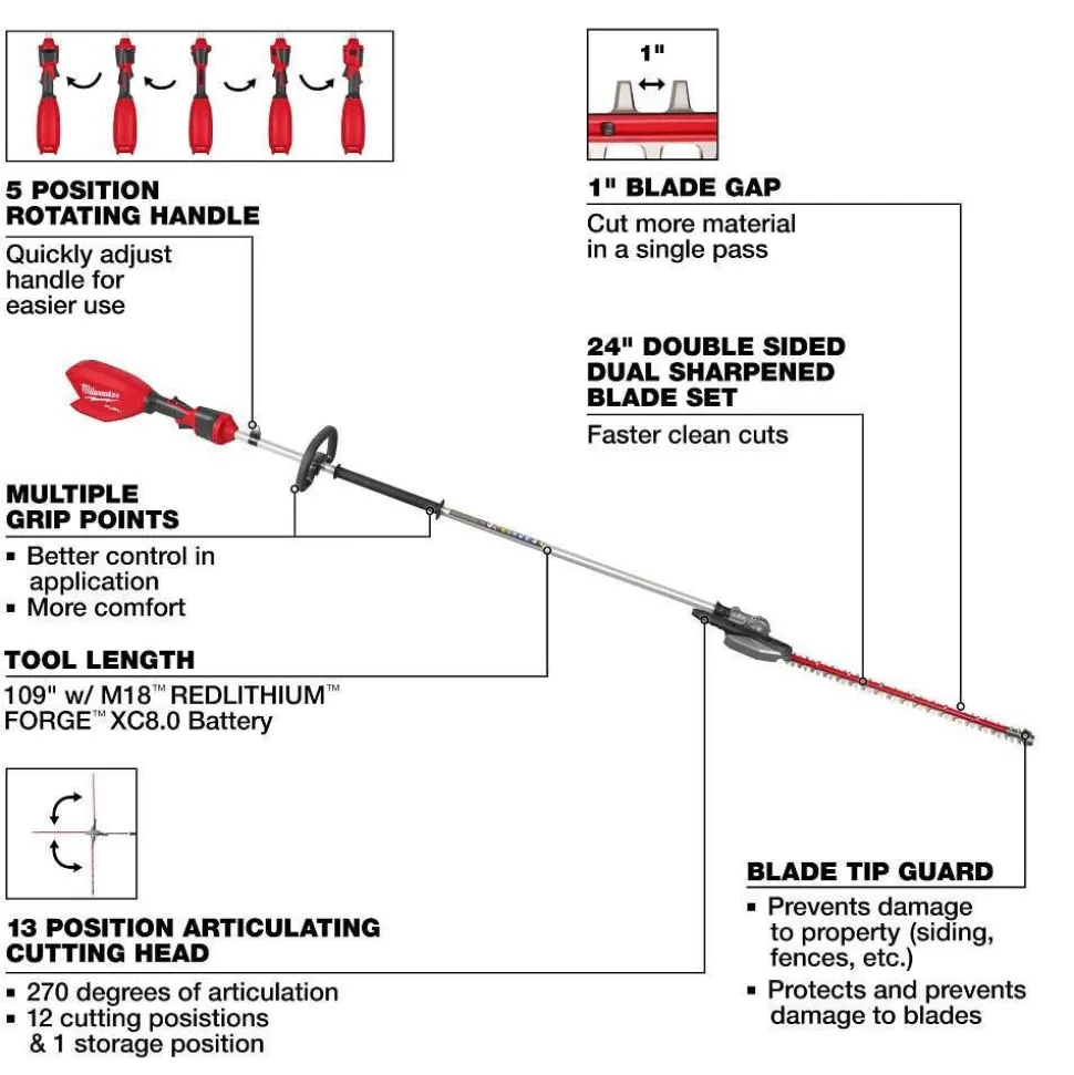 Milwaukee Tools M18 FUEL Extended Pole Articulating Hedge Trimmer 3035-20