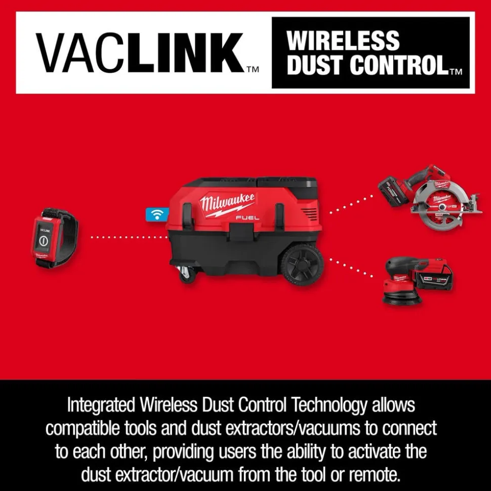 Milwaukee Tools M18 FUEL™ 9 Gallon Dual Battery or AC / PACKOUT™ / VACLINK™ Wet/Dry Dust Extractor Vac 0888-20