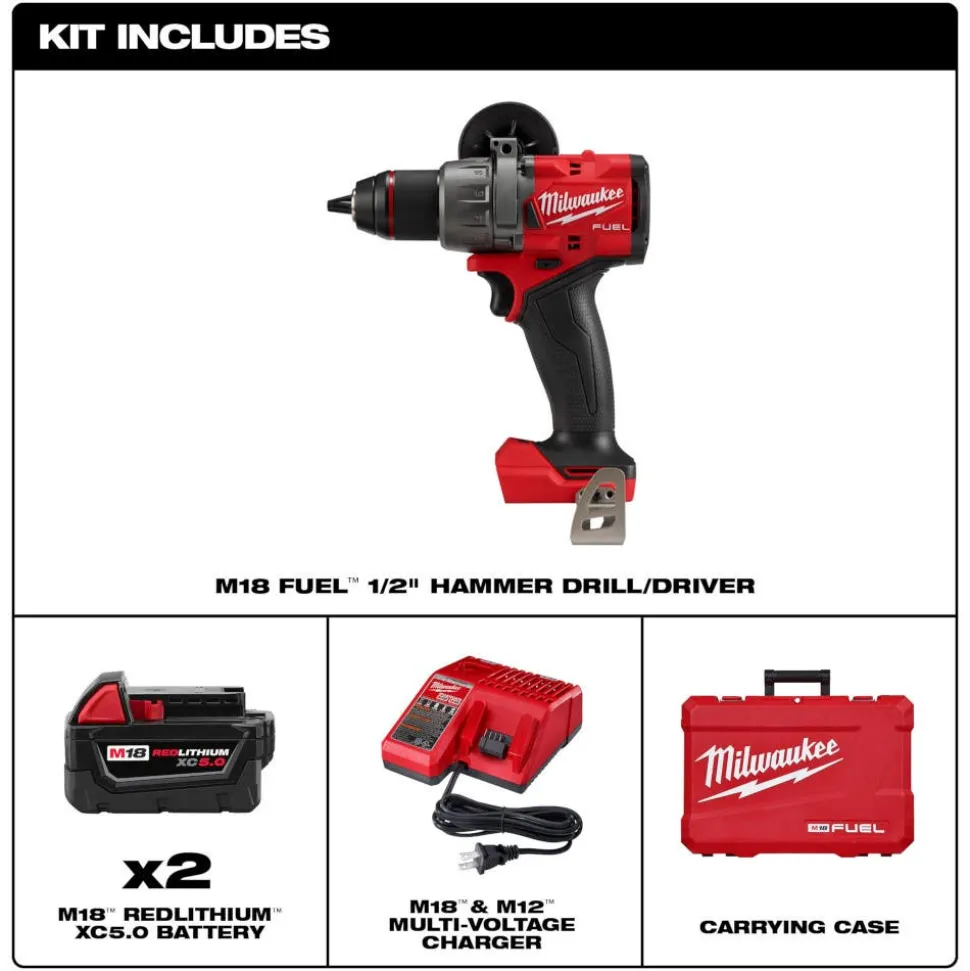 Milwaukee Tools M18 FUEL 1/2" Hammer Drill/Driver Kit and M18 FUEL Hackzall Reciprocating Saw (Bare Tool) KIT-2904-22-2719-20