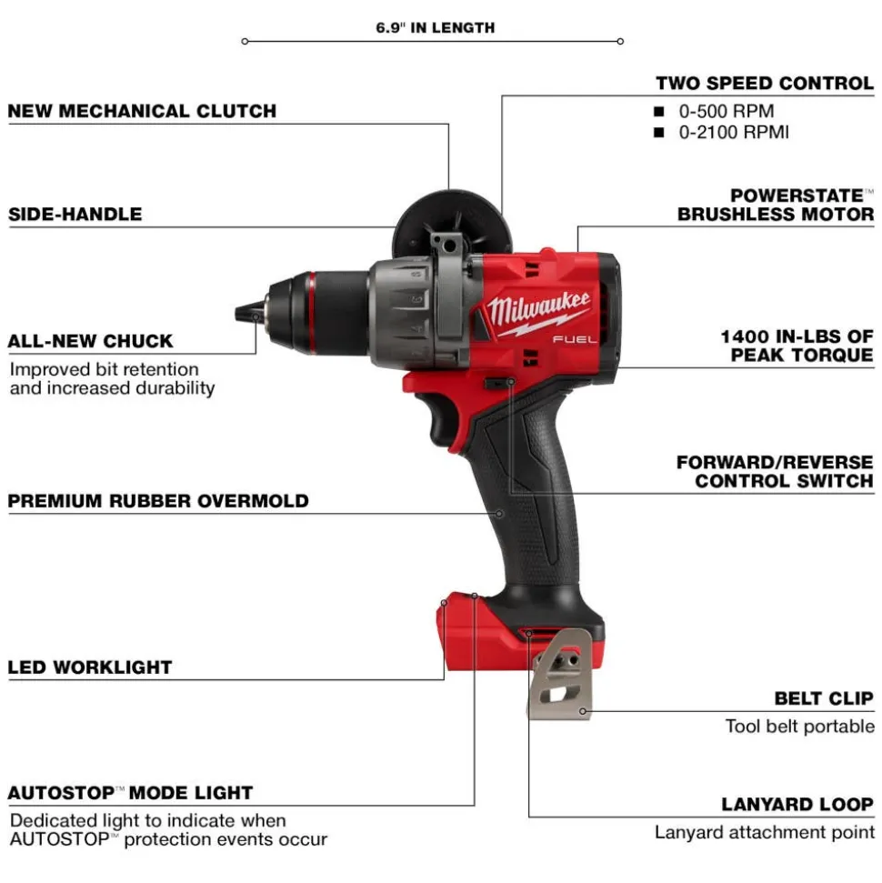 Milwaukee Tools M18 FUEL 1/2" Hammer Drill/Driver Kit and M18 Red Lithium 5.0 Ah XC Battery 2 PACK KIT-2904-22-48-11-1852