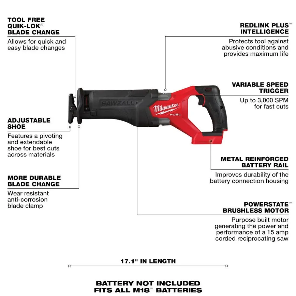 Milwaukee Tools M18 FUEL 1/4" Hex Impact Driver Kit and M18 FUEL SAWZALL Recip Saw (Bare Tool) KIT-2953-22-2821-20