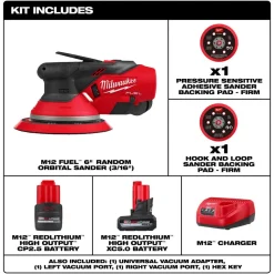 Milwaukee Tools M12 FUEL 6" Random Orbital Sander Kit (3/16") 2585-22CX