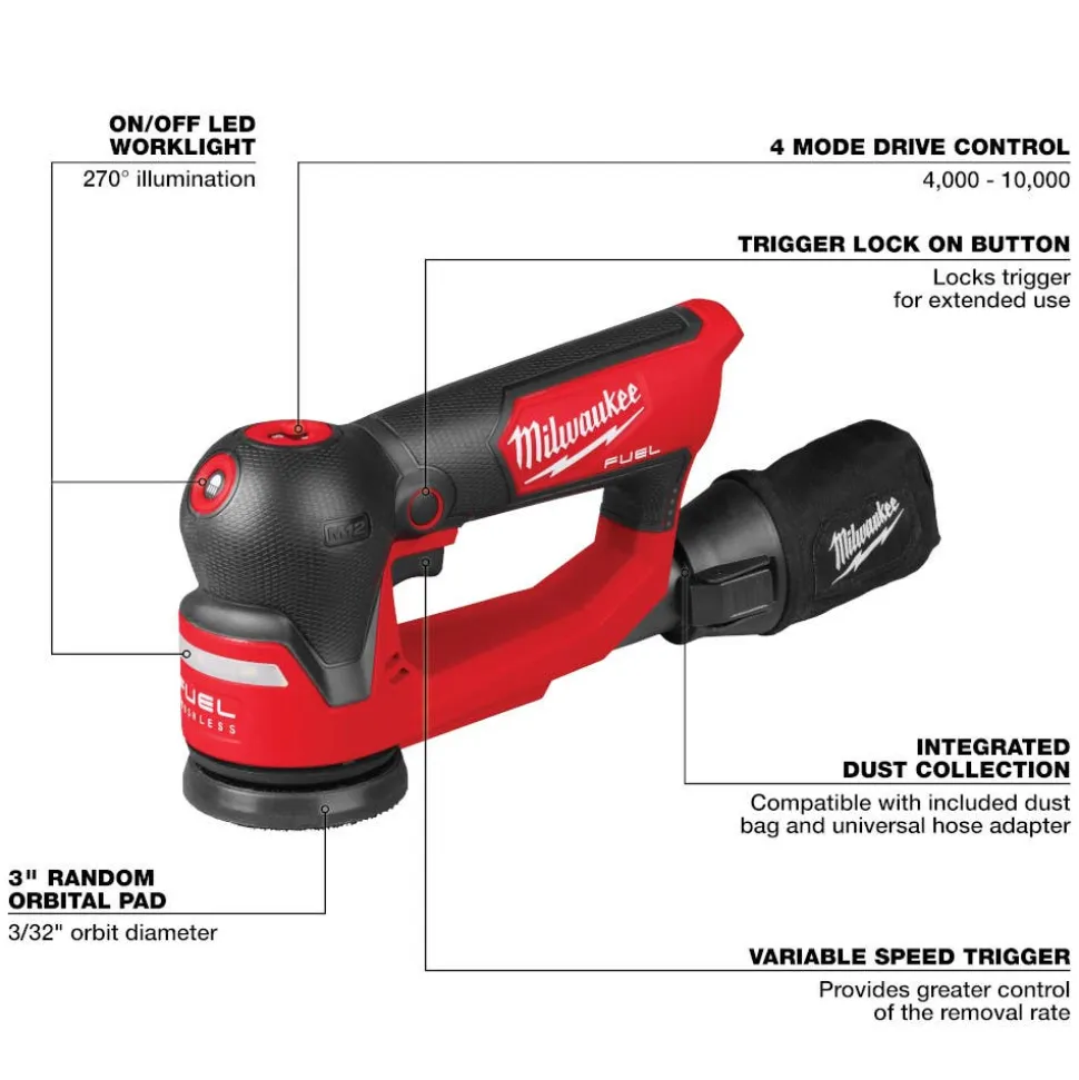 Milwaukee Tools M12 FUEL 3" Random Orbital Detail Sander 2535-20